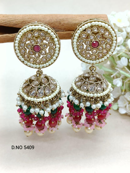 Polki Mehndi Jhumki Earring Sku-5409 A3 - rchiecreation