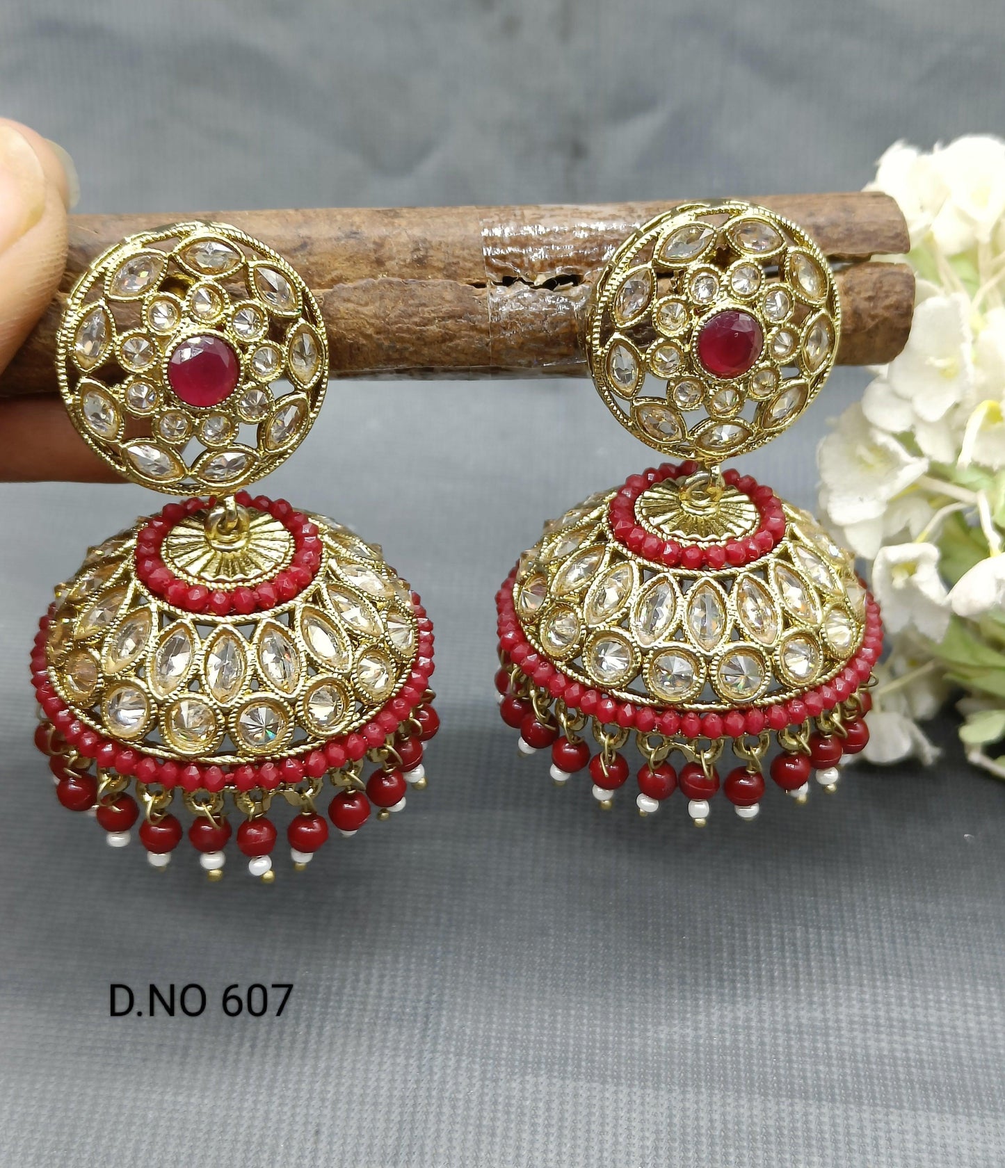 Polki Mehndi Jhumki Earring Sku -607A3 - rchiecreation