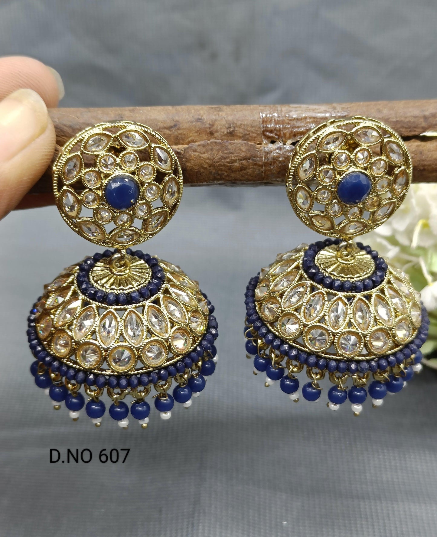 Polki Mehndi Jhumki Earring Sku -607A3 - rchiecreation