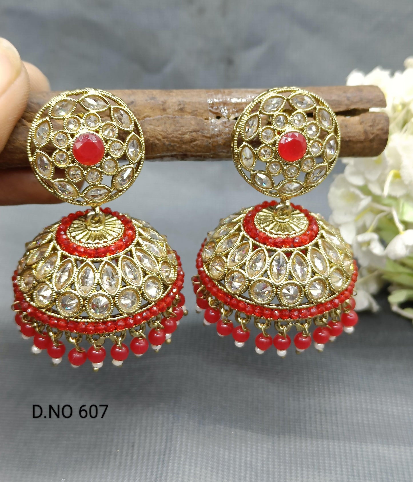 Polki Mehndi Jhumki Earring Sku -607A3 - rchiecreation