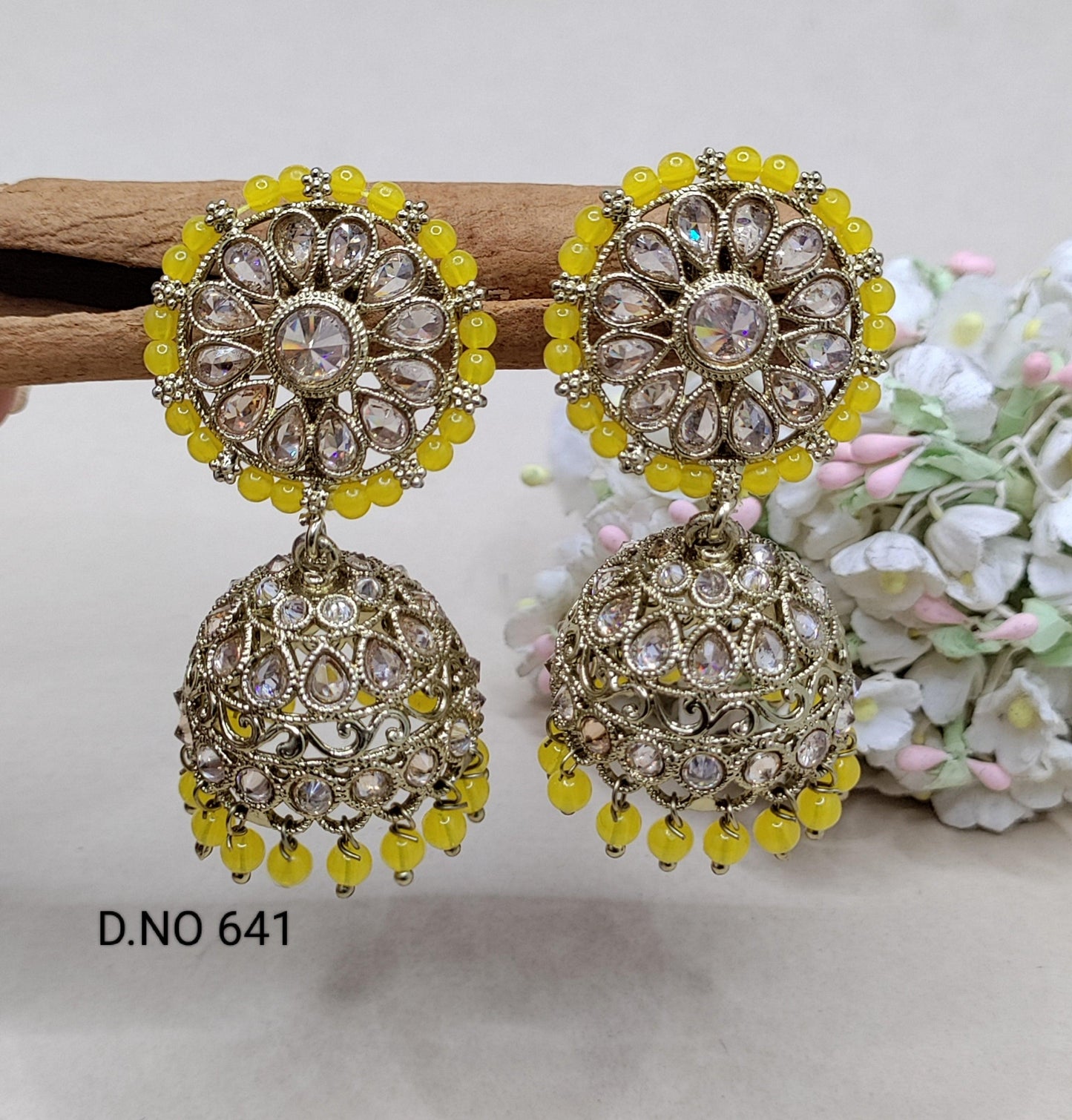 Polki Mehndi Jhumki Earring Sku 641 A3 - rchiecreation