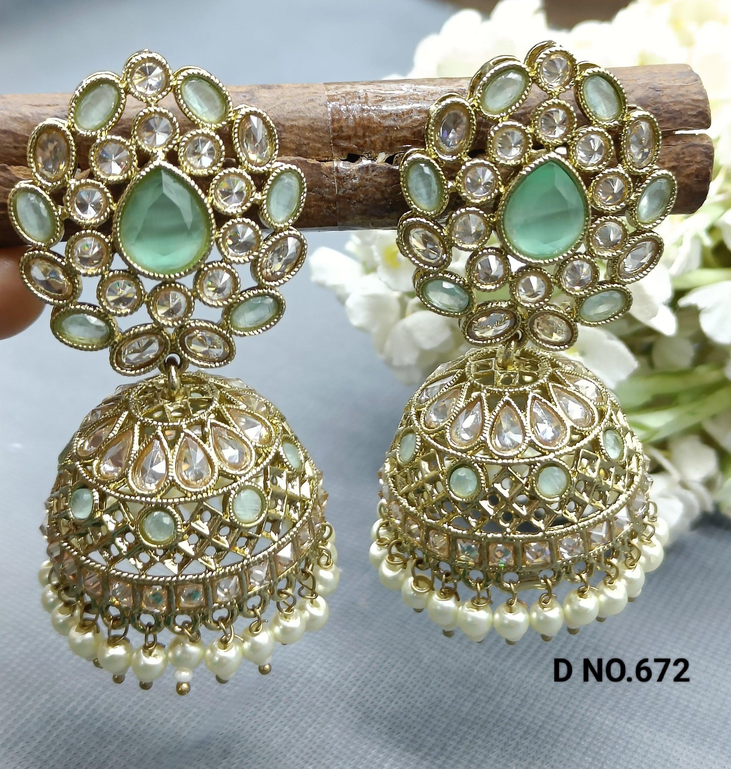 Polki Mehndi Jhumki Earring Sku 672 A4 - rchiecreation