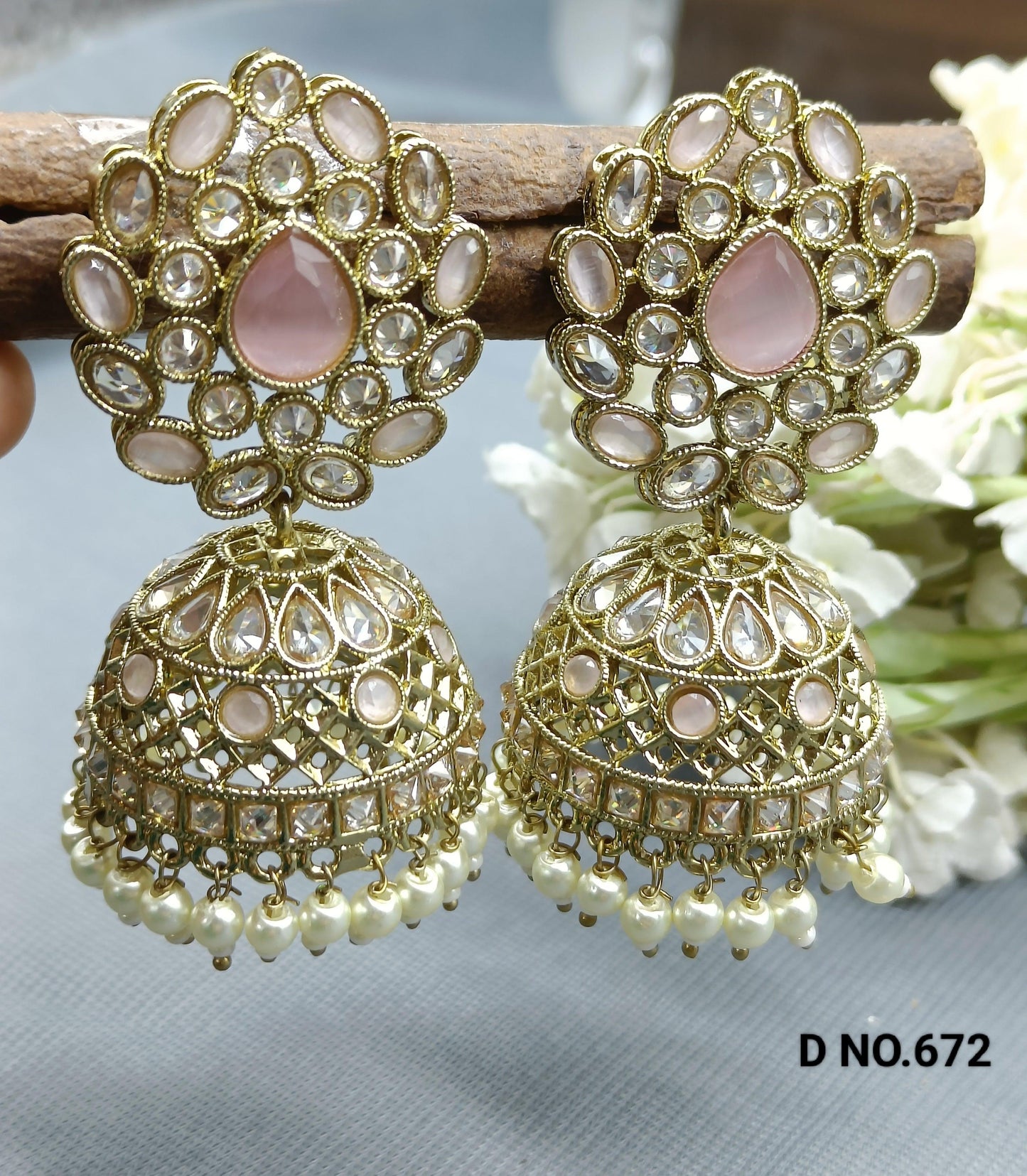 Polki Mehndi Jhumki Earring Sku 672 A4 - rchiecreation