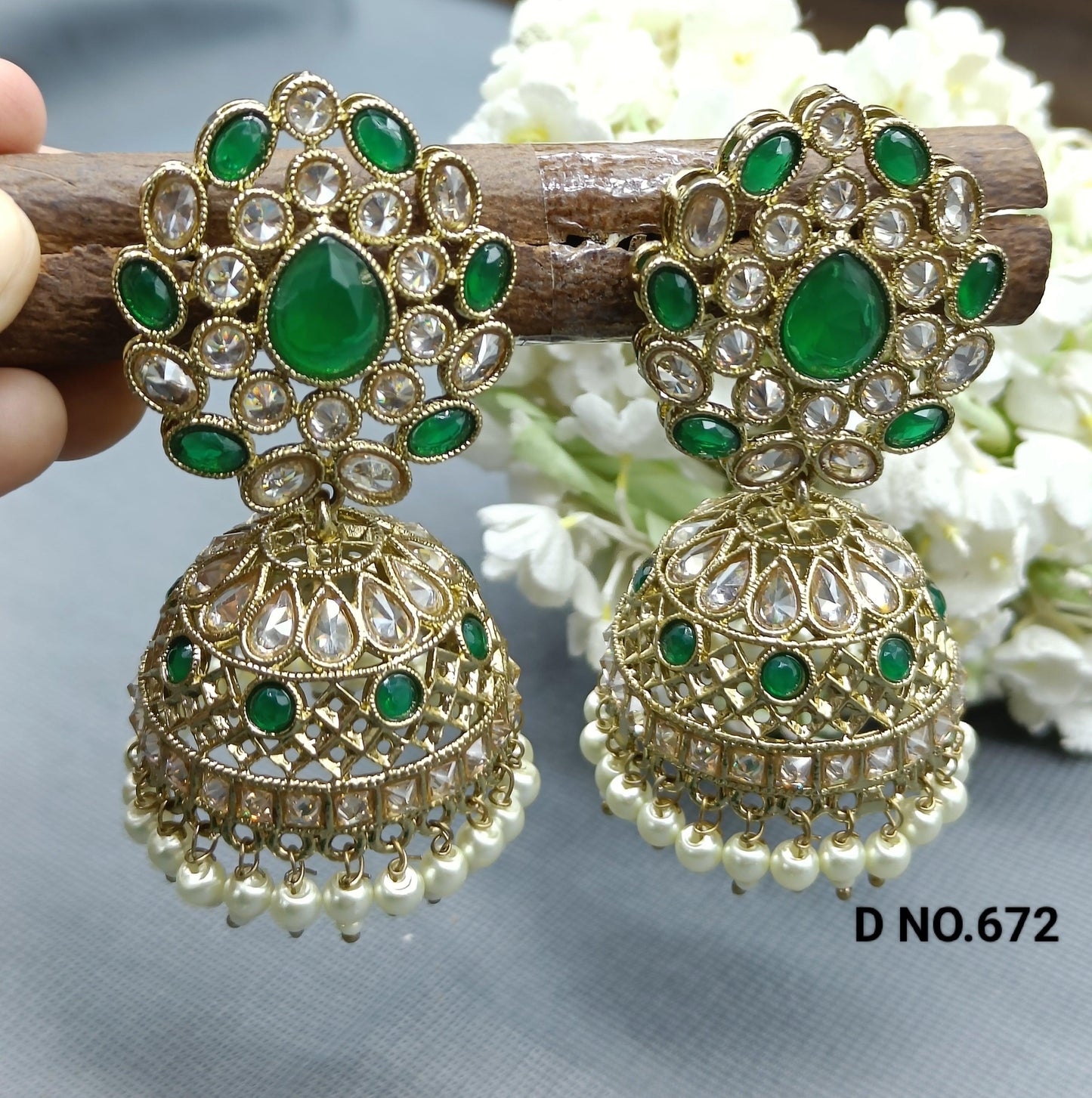 Polki Mehndi Jhumki Earring Sku 672 A4 - rchiecreation