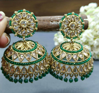 Polki Mehndi Jhumki Earring Sku-871 A3 - rchiecreation