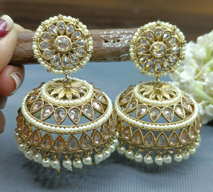 Polki Mehndi Jhumki Earring Sku-871 A3 - rchiecreation