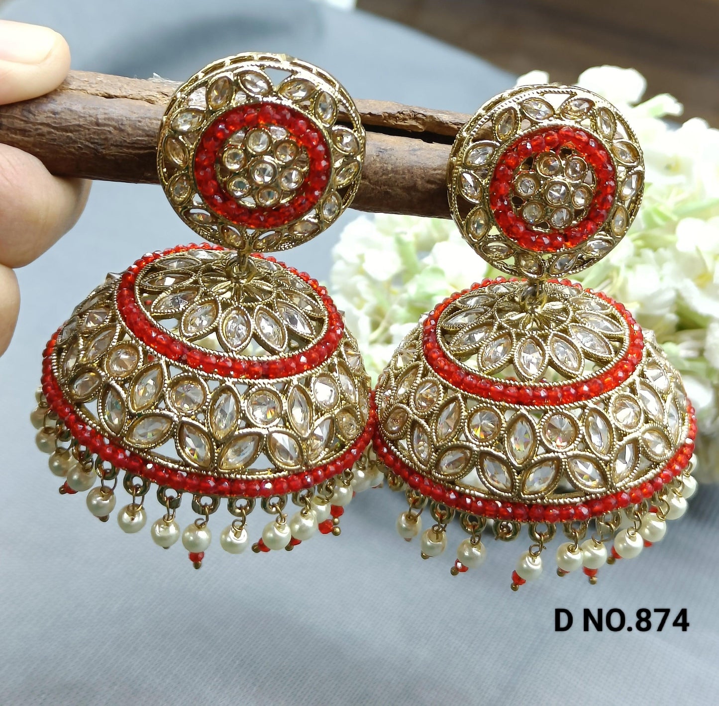 Polki Mehndi Jhumki Earring Sku 874 A3 - rchiecreation