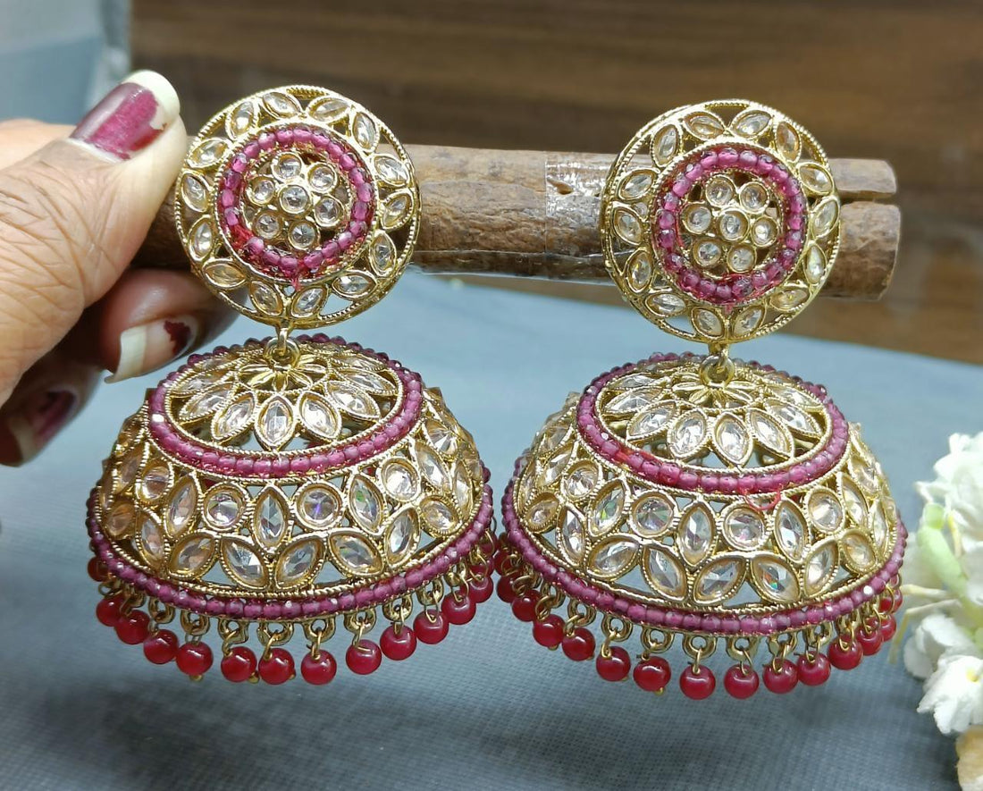 Polki Mehndi Jhumki Earring Sku 874 A3 - rchiecreation