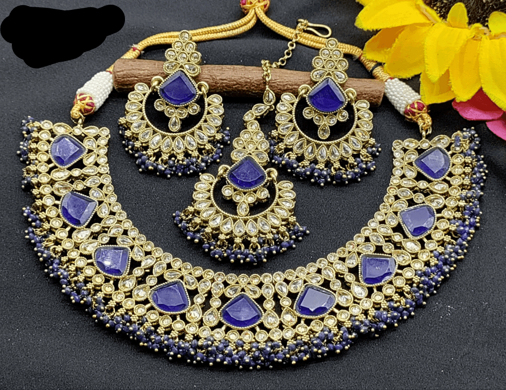 Polki Mehndi Necklace Set Sku-1814 B4 - rchiecreation