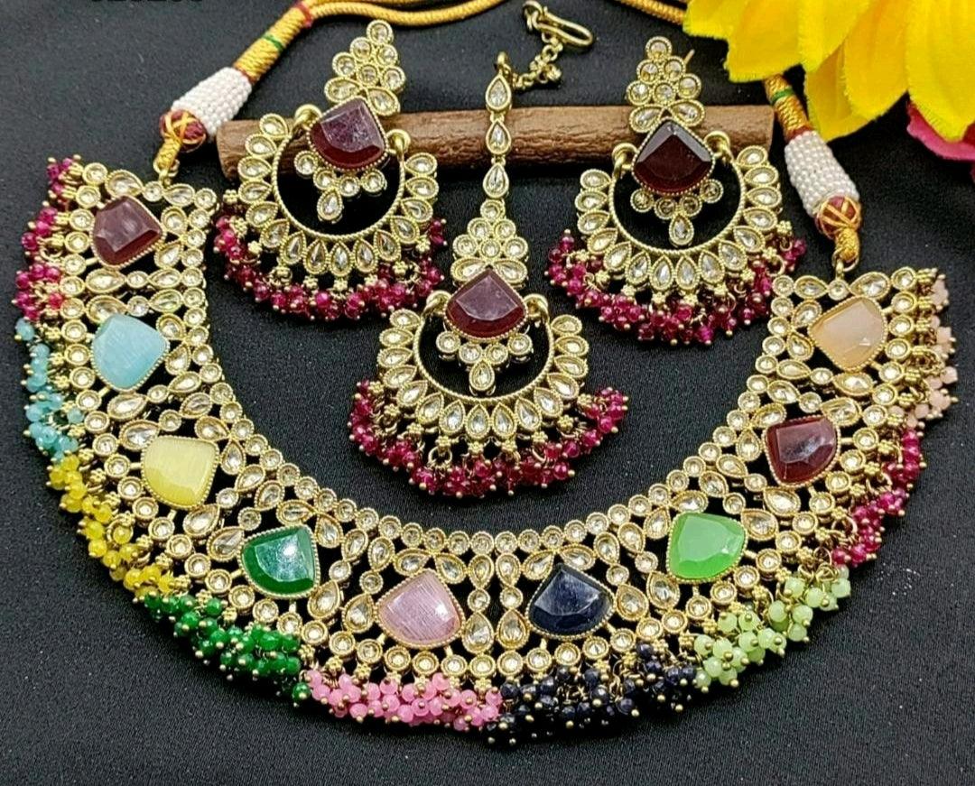 Polki Mehndi Necklace Set Sku-1814 B4 - rchiecreation