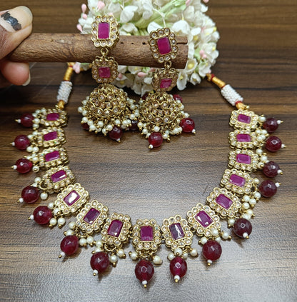 Polki Mehndi Necklace Set Sku- 5495 B1 - rchiecreation