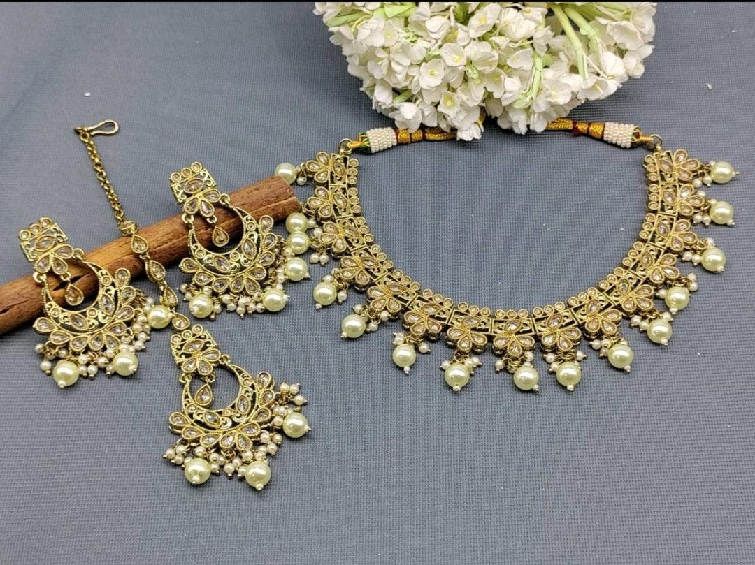 Polki Mehndi Necklace Set Sku-5675 B2 - rchiecreation