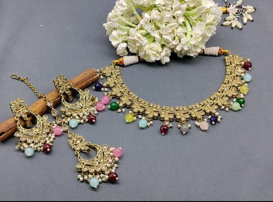 Polki Mehndi Necklace Set Sku-5675 B2 - rchiecreation