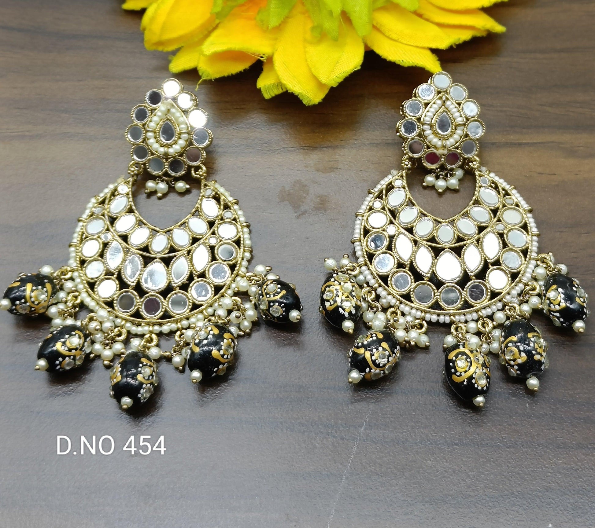 Polki Mirror Earring & Tica Mehndi Sku-454 A1 - rchiecreation