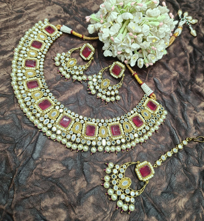 Polki Necklace Mehndi Mirror Set Sku-5809 B1 - rchiecreation