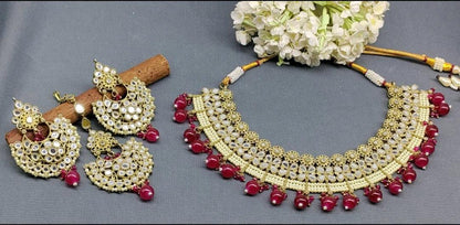 Polki Necklace Mehndi Mirror Set Sku-5912 B1 - rchiecreation