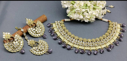 Polki Necklace Mehndi Mirror Set Sku-5912 B1 - rchiecreation