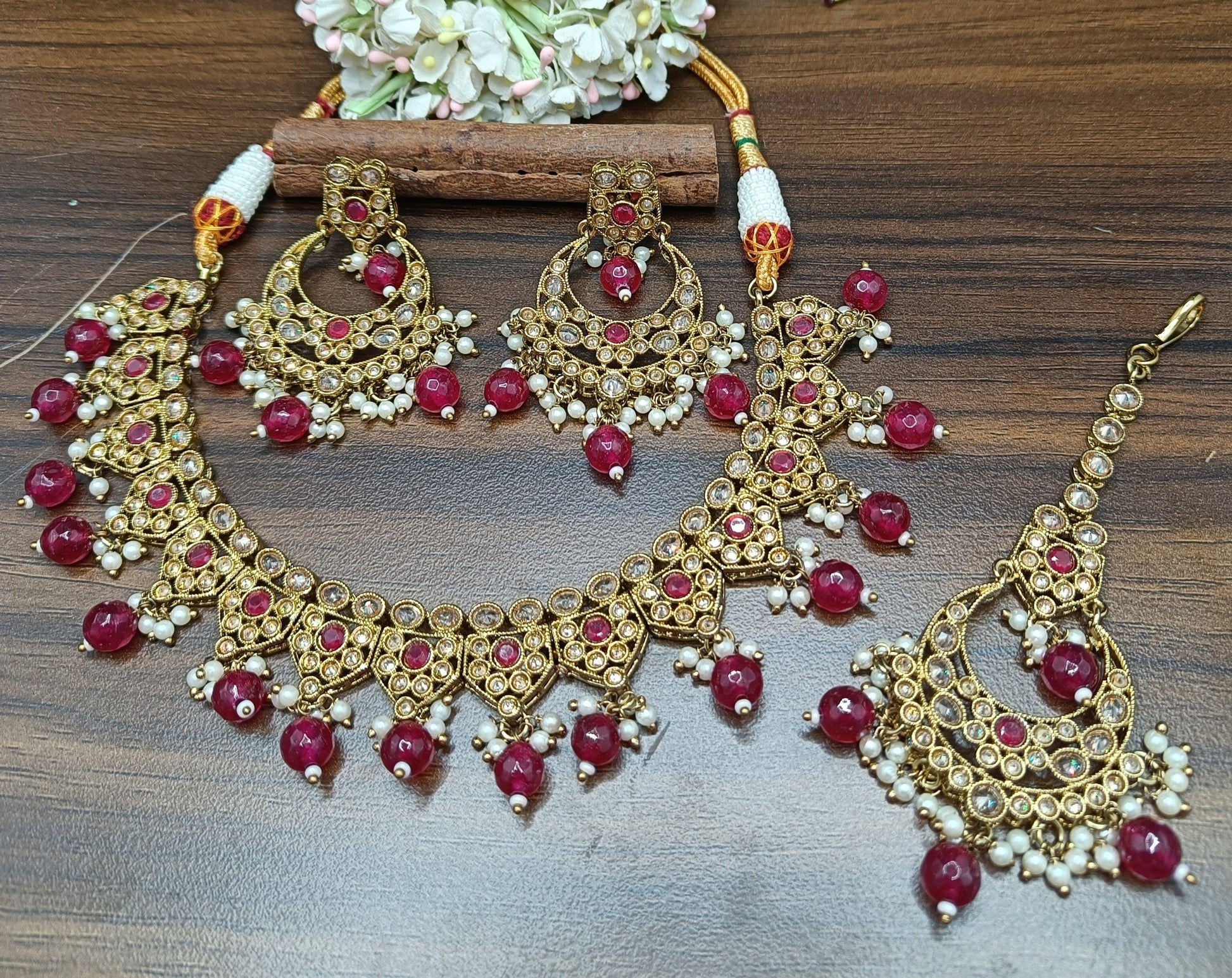 Polki Necklace Mehndi Set Sku-1178 B1 - rchiecreation