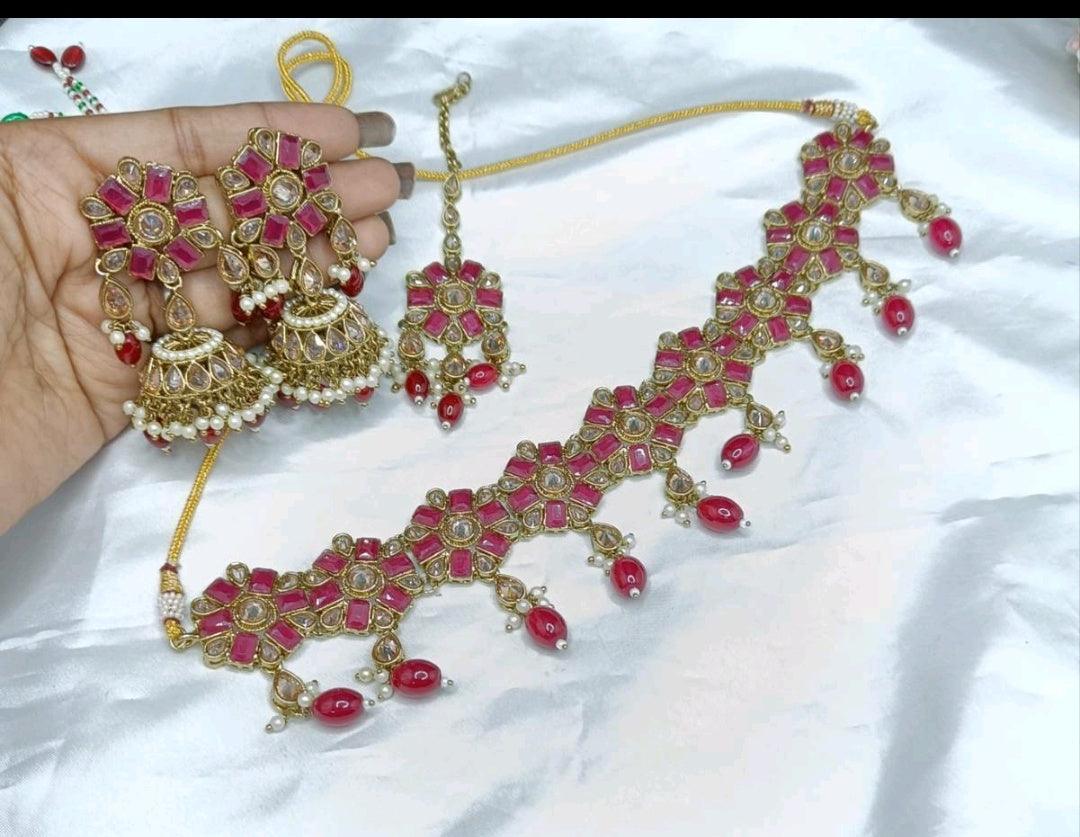 Polki Necklace Mehndi Set Sku-5061 B1 - rchiecreation