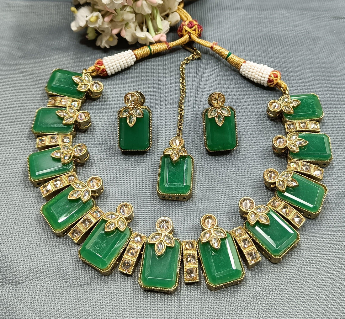 Polki Necklace Mehndi Set Sku-5096. B2 - rchiecreation