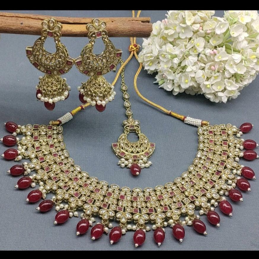 Polki Necklace Mehndi Set Sku-5532 B1 - rchiecreation