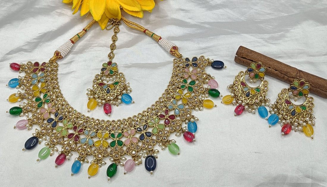 Polki Necklace Mehndi Set Sku-5534 B3 - rchiecreation