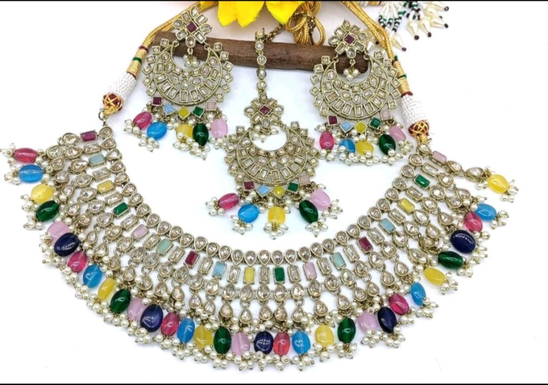 Polki Necklace Mehndi Set Sku-5570. B2 - rchiecreation