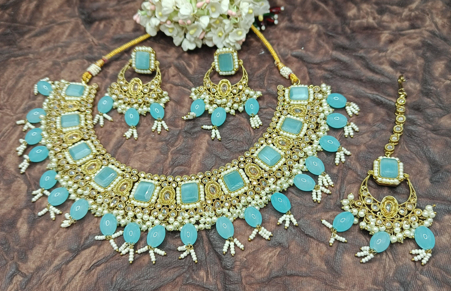 Polki Necklace Mehndi Set Sku- 5678 B1 - rchiecreation