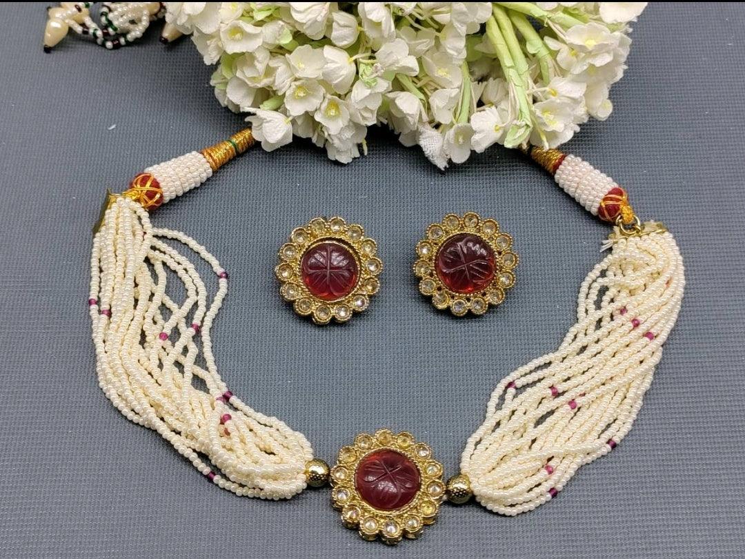 Polki Necklace Mehndi Set Sku-5710 B4 - rchiecreation