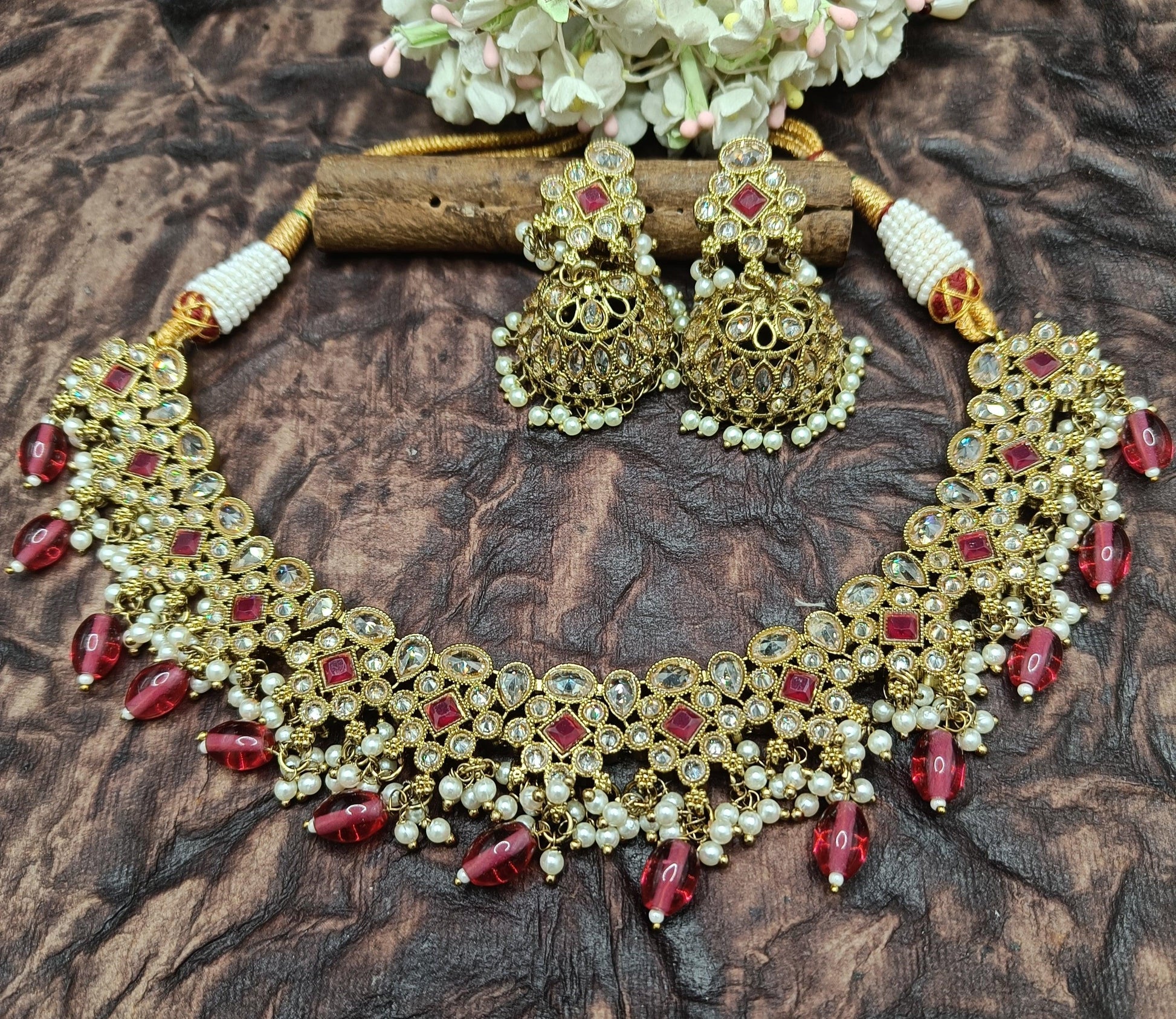 Polki Necklace Mehndi Set Sku-5727 B1 - rchiecreation