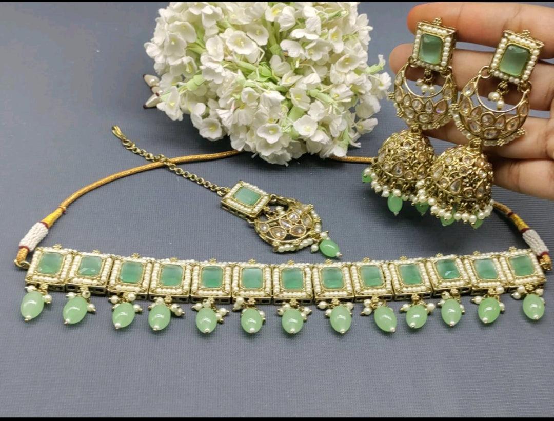 Polki Necklace Mehndi Set Sku-5741. B2 - rchiecreation
