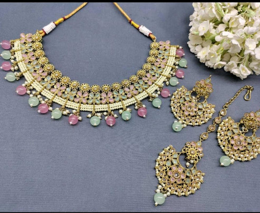 Polki Necklace Mehndi Set Sku-5750 B1 - rchiecreation