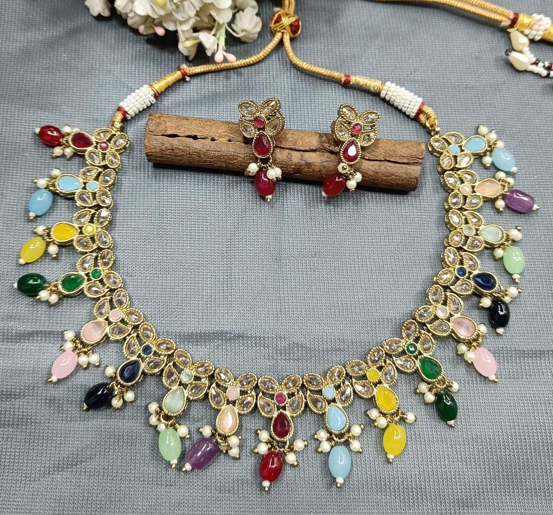 Polki Necklace Mehndi Set Sku-5921 B1 - rchiecreation