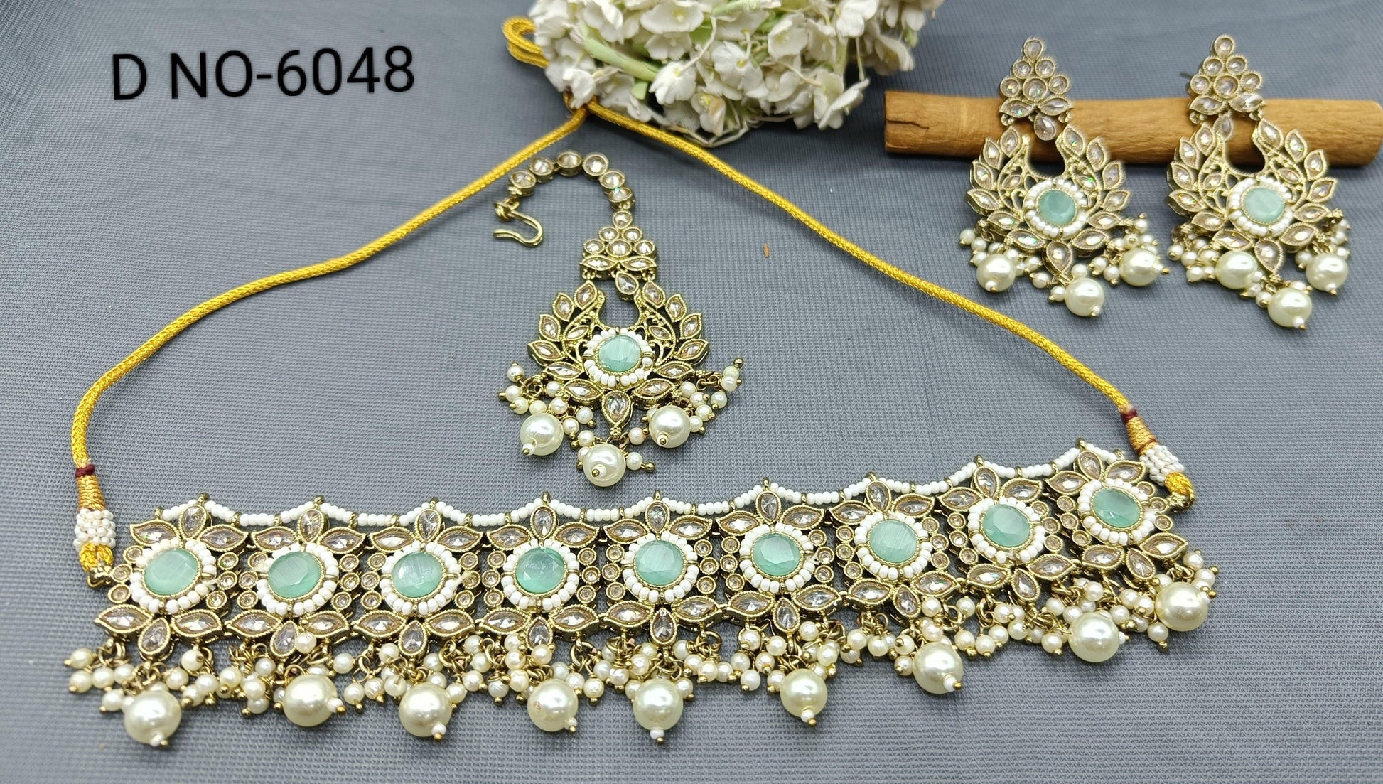 Polki Necklace Mehndi Set Sku-6048 B3 - rchiecreation