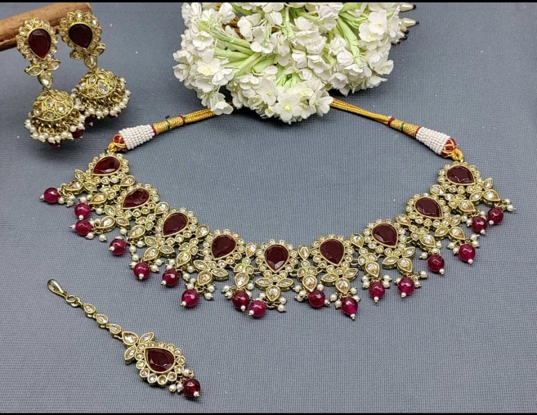 Polki Necklace Mehndi Set Sku-735 B1 - rchiecreation