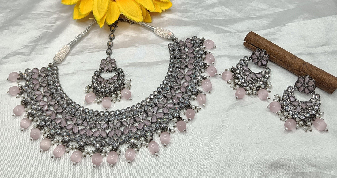 Polki Necklace Rodium Set Sku-5534 B3 - rchiecreation