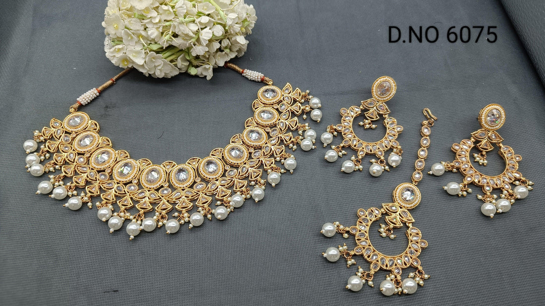 Polki Necklace Rose Gold Set Sku-6075 B2 - rchiecreation