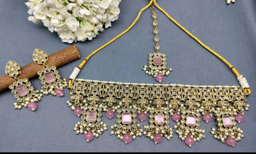 Polki Necklace Set Mehandi Sku -5751 B2 - rchiecreation