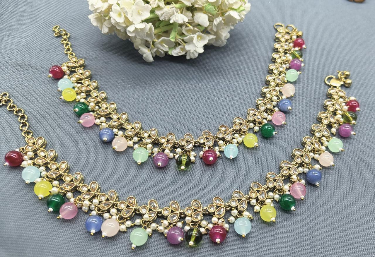 Polki payal Flexible Anklet Mehandi Sku-6063 E2 – rchiecreation