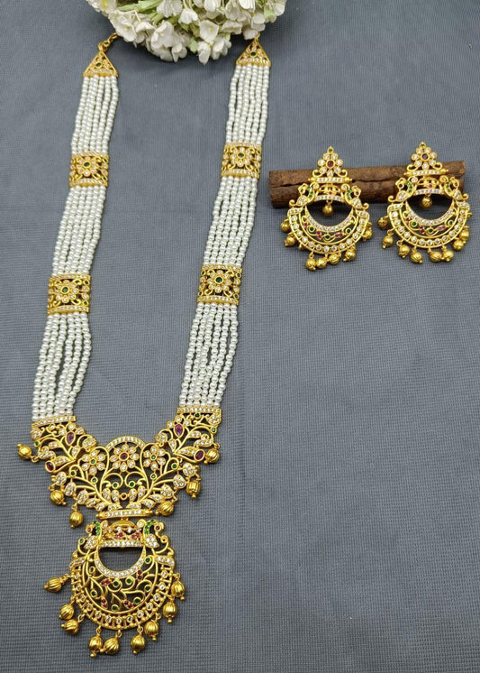 Rajwadi Golden Necklace Set Sku 6079 D3 - rchiecreation