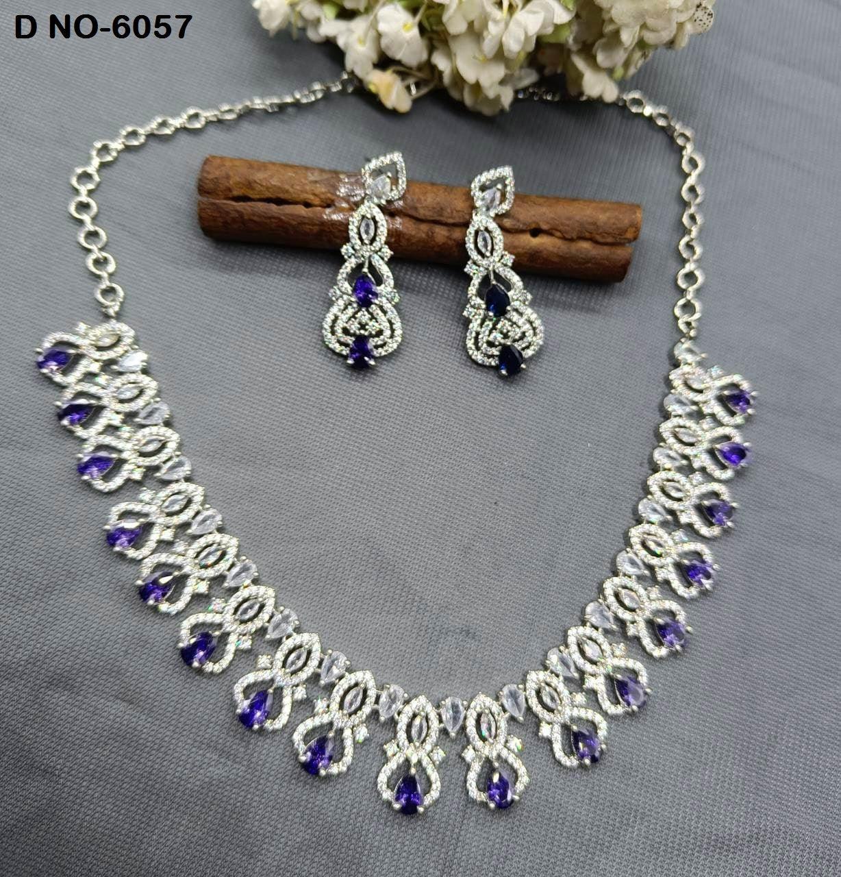 Rodium Diamond Necklace Sku 6057 C3 - rchiecreation