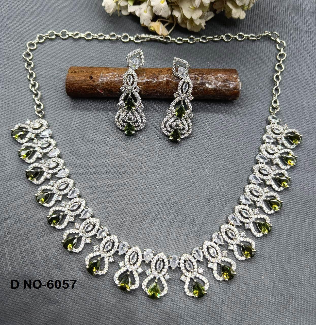 Rodium Diamond Necklace Sku 6057 C3 - rchiecreation