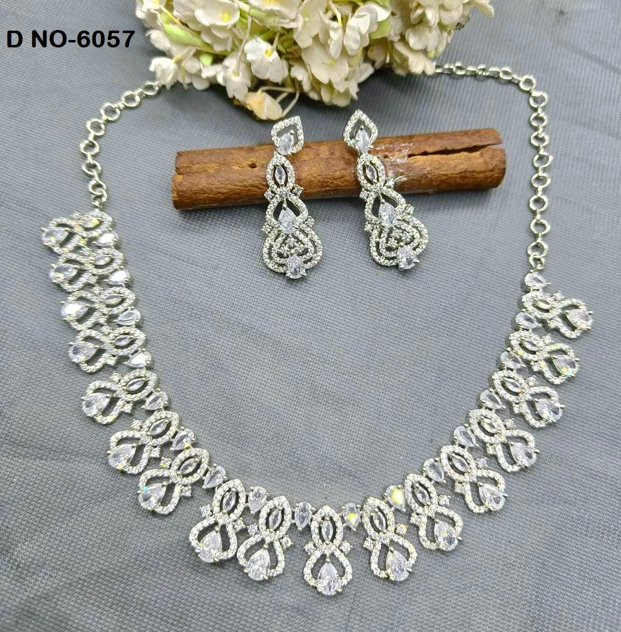 Rodium Diamond Necklace Sku 6057 C3 - rchiecreation