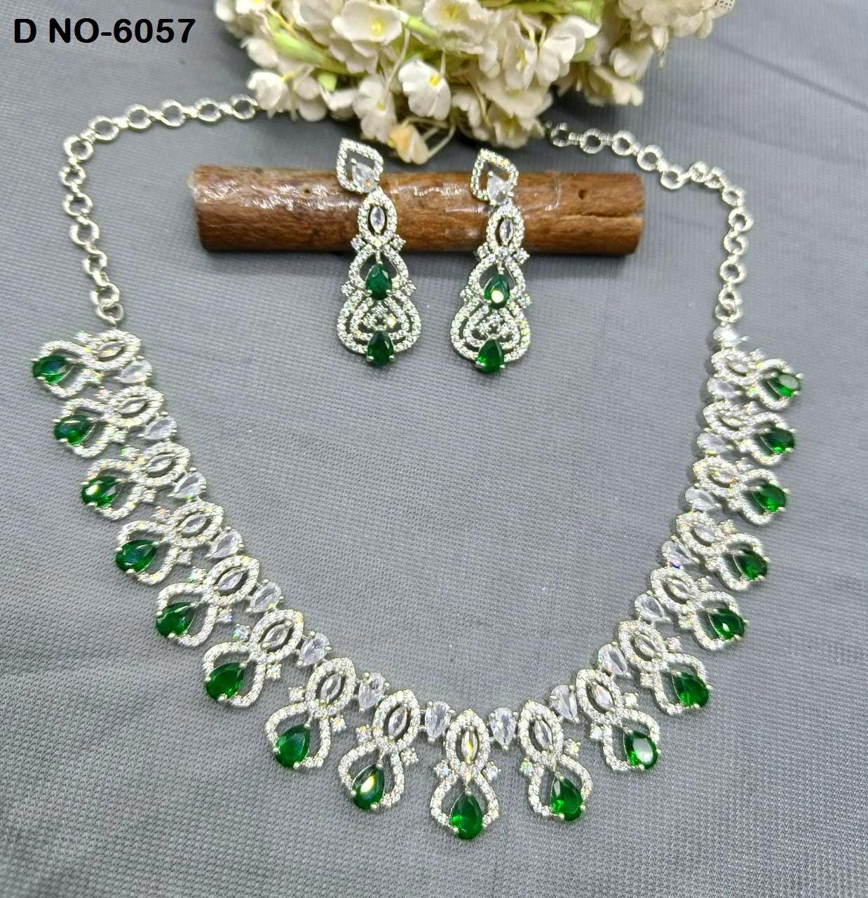 Rodium Diamond Necklace Sku 6057 C3 - rchiecreation