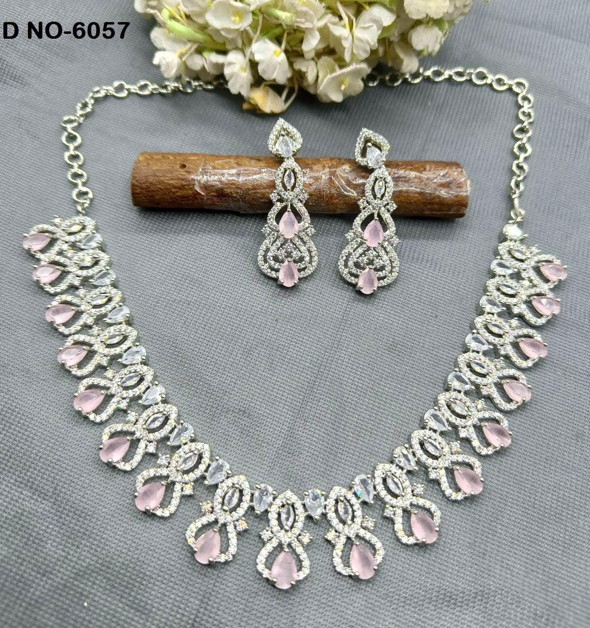 Rodium Diamond Necklace Sku 6057 C3 - rchiecreation