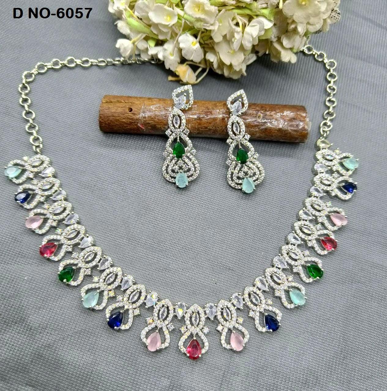Rodium Diamond Necklace Sku 6057 C3 - rchiecreation