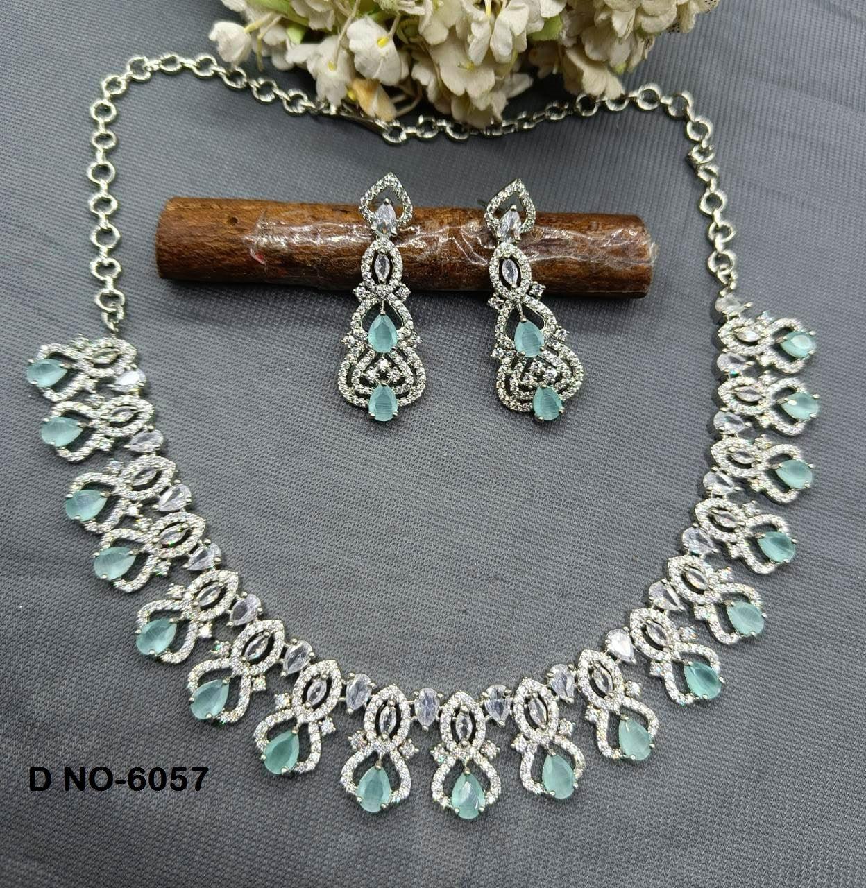 Rodium Diamond Necklace Sku 6057 C3 - rchiecreation