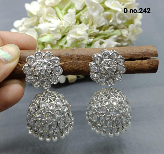 Rodium Polki Mehndi Jhumki Earring Sku- 242 A4 - rchiecreation