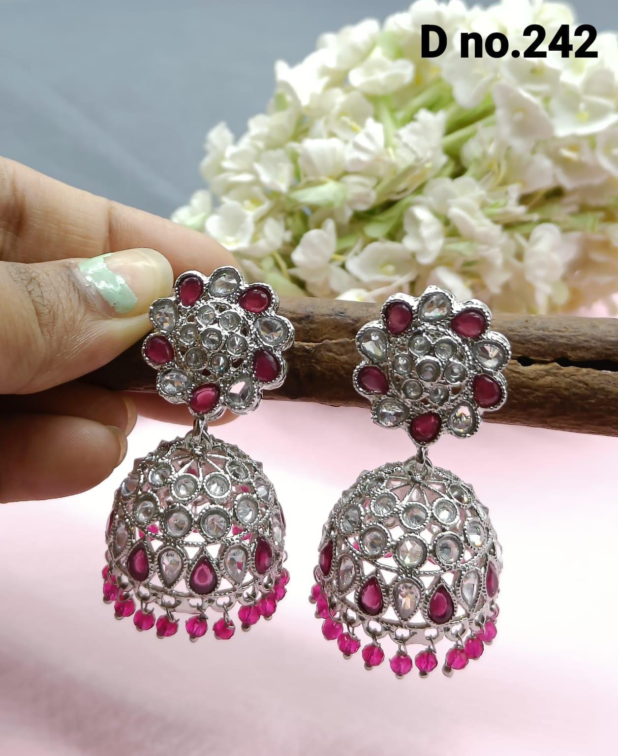 Rodium Polki Mehndi Jhumki Earring Sku- 242 A4 - rchiecreation