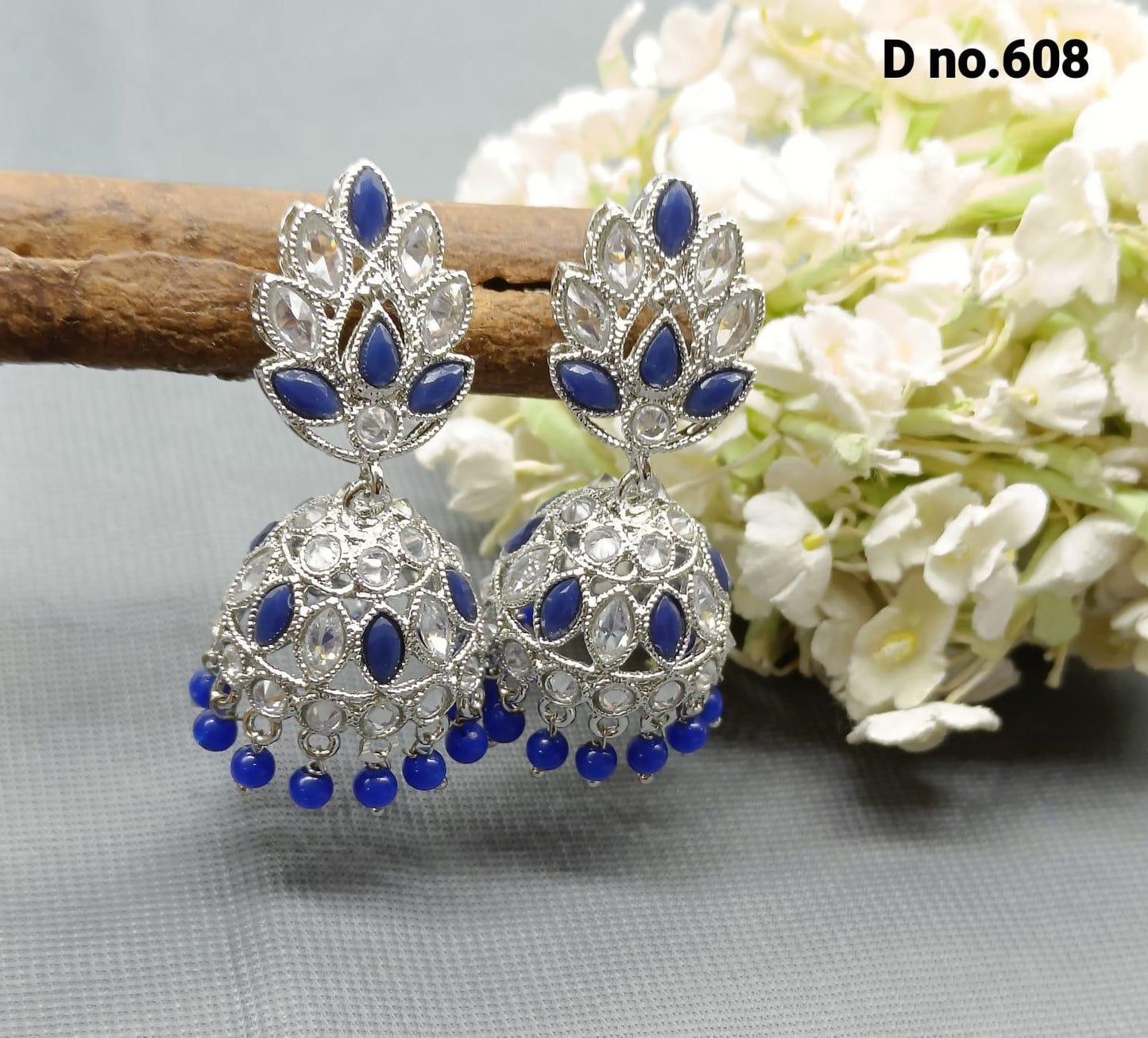 Rodium Polki Mehndi Jhumki Earring Sku-608 A4 - rchiecreation